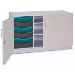 6 Shallow Static Tray Unit with 2 Shelves & Doors - Grey