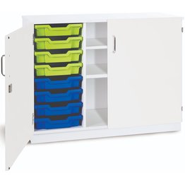 8 Shallow Static Tray Unit with 2 Shelves & Doors - White