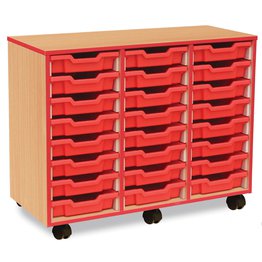 24 Shallow Mobile Tray Unit with Red Edging - Maple