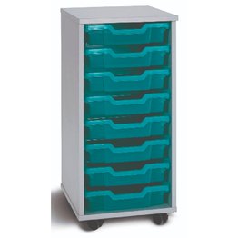 8 Shallow Mobile Tray Unit - Grey