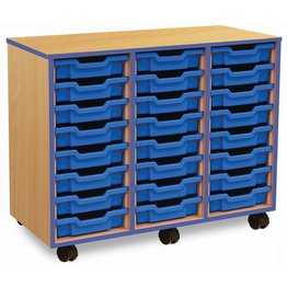 24 Shallow Mobile Tray Unit with Blue Edging - Beech