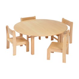 Solid Beech Circular Table & 1 pack of 4–26cm Beech Stacking Chairs