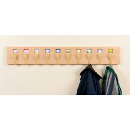 Beech Coat Rail with Nameplates (10 Cream Hooks)