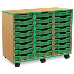 24 Shallow Mobile Tray Unit with Green Edging - Maple