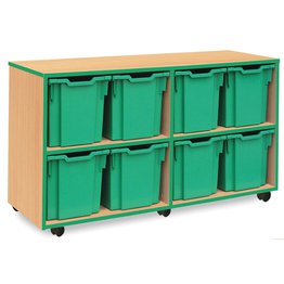 8 Jumbo Mobile Tray Unit with Green Edging - Beech