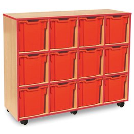 12 Jumbo Mobile Tray Unit with Red Edging - Beech