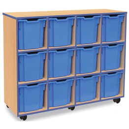 12 Jumbo Mobile Tray Unit with Blue Edging - Maple