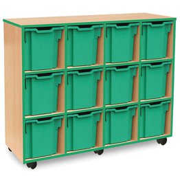 12 Jumbo Mobile Tray Unit with Green Edging - Beech