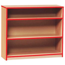 Open Bookcase with 2 Shelves & Red Edging - Beech