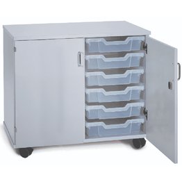 12 Shallow Mobile Tray Unit with Doors - Grey