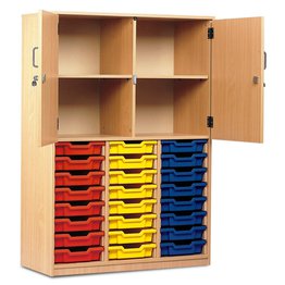 24 Shallow Tray Cupboard with Half Locking Doors - Maple