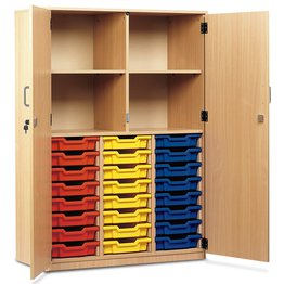 24 Shallow Tray Cupboard with Full Locking Doors - Beech