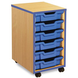 6 Shallow Mobile Tray Unit with Blue Edging - Maple