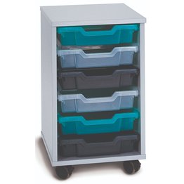 6 Shallow Mobile Tray Unit - Grey
