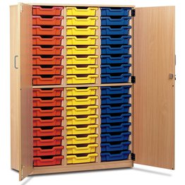 48 Shallow Tray Cupboard with Full Locking Doors - Maple