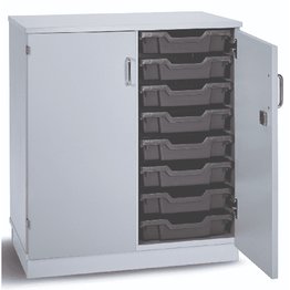 16 Shallow Static Tray Unit with Doors - Grey