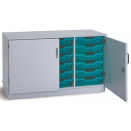 18 Shallow Static Tray Unit with Doors - Grey
