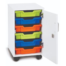 6 Shallow Mobile Tray Unit with Door - White