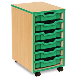 6 Shallow Mobile Tray Unit with Green Edging - Beech