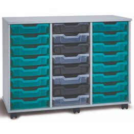 24 Shallow Mobile Tray Unit - Grey