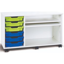 6 Shallow Mobile Tray Unit with 2 Shelves - White
