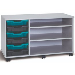 6 Shallow Mobile Tray Unit with 2 Shelves - Grey