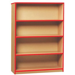 Open Bookcase with 3 Shelves & Red Edging - Maple
