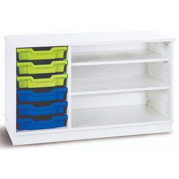 6 Shallow Static Tray Unit with 2 Shelves - White