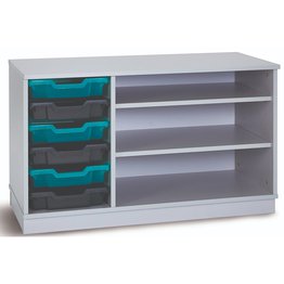 6 Shallow Static Tray Unit with 2 Shelves - Grey