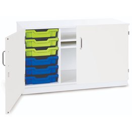6 Shallow Static Tray Unit with 2 Shelves & Doors - White