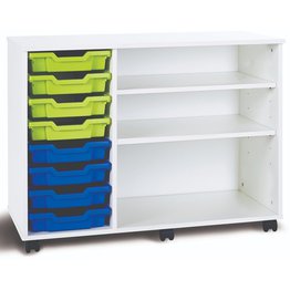 8 Shallow Mobile Tray Unit with 2 Shelves - White