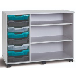 8 Shallow Mobile Tray Unit with 2 Shelves - Grey