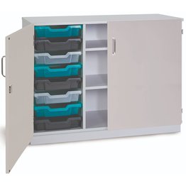 8 Shallow Static Tray Unit with 2 Shelves & Doors - Grey