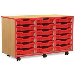 18 Shallow Mobile Tray Unit with Red Edging - Beech