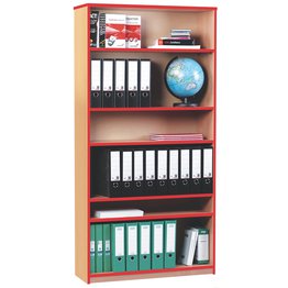 Open Bookcase with 5 Shelves & Red Edging - Maple