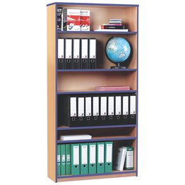 Open Bookcase with 5 Shelves & Blue Edging - Beech