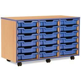 18 Shallow Mobile Tray Unit with Blue Edging - Maple