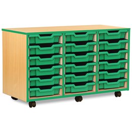 18 Shallow Mobile Tray Unit with Green Edging - Beech
